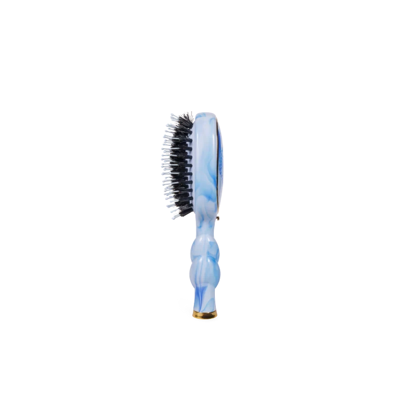 Doodlations Coffee Bar & Boutique Teleties boar bristle hair brush in blue swirl with ergonomic coil handle