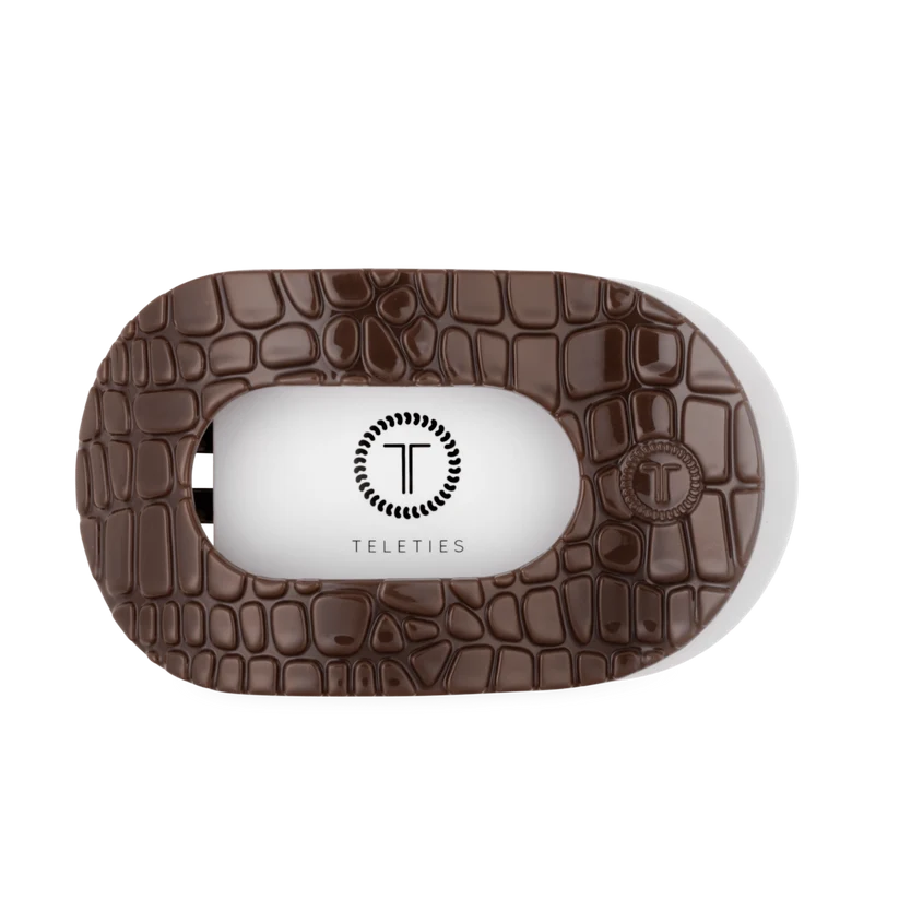 Doodlations Coffee Bar & Boutique Teleties brown crocodile print flat round hair clip with bendable teeth