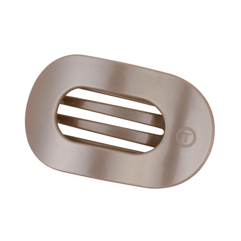 Doodlations Coffee Bar & Boutique brown flat round hair clip with a comfortable low-profile design for all hair types