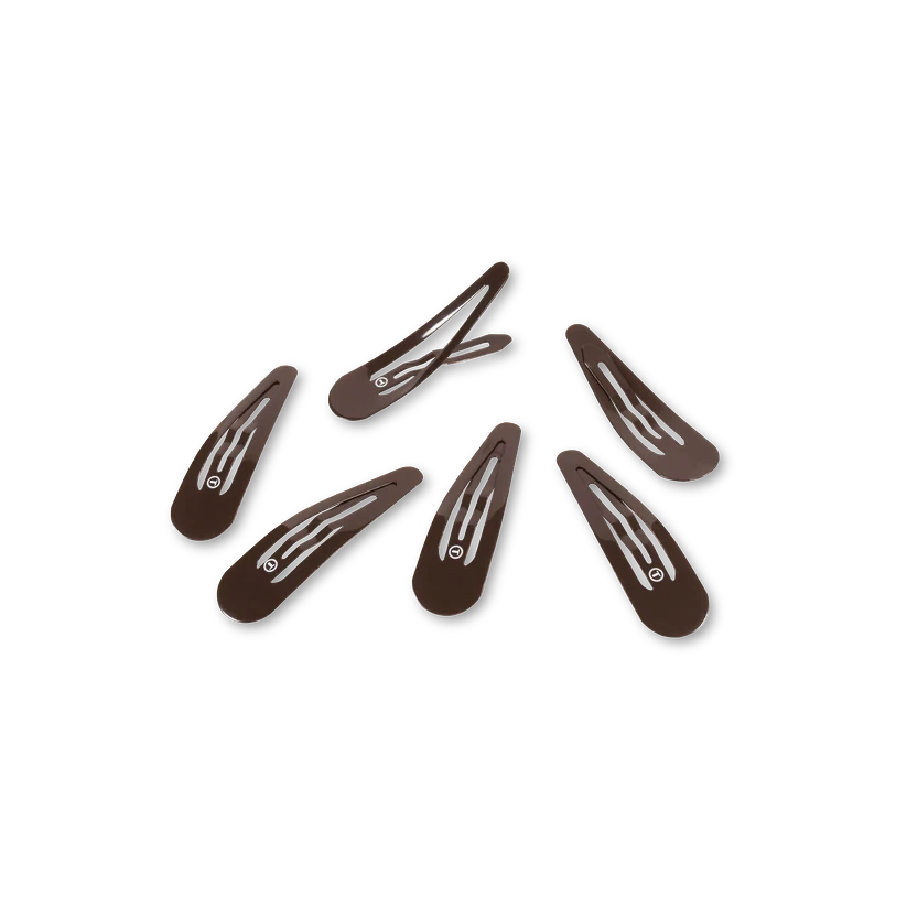 Set of six brown TELETIES snap hair clips with a smooth, polished finish for snag-free styling from Doodlations Coffee Bar & Boutique.