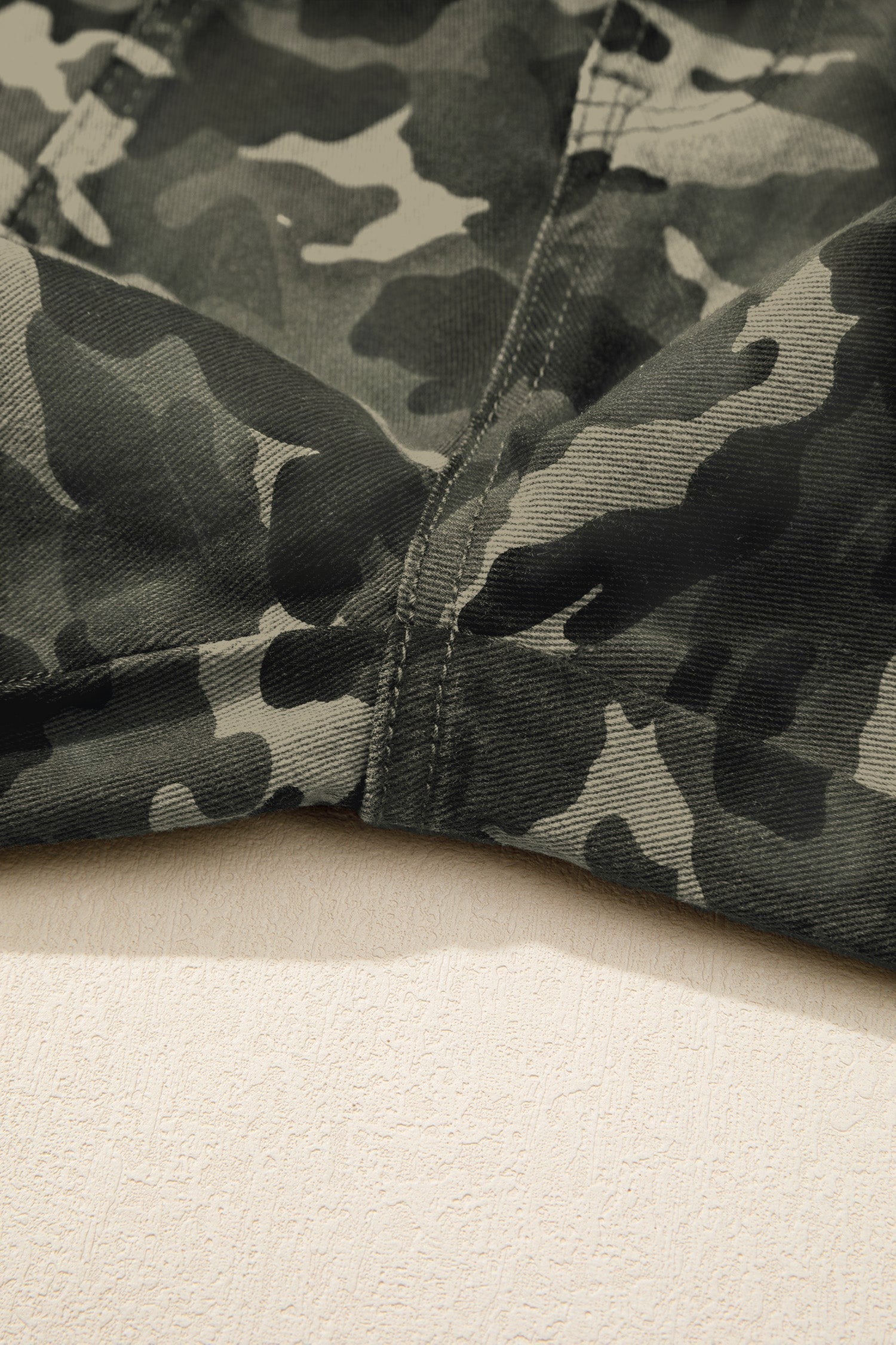 Doodlations Coffee Bar & Boutique camouflage cargo pants featuring durable fabric and reinforced stitching detail