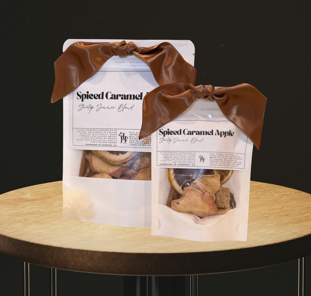 Doodlations Coffee Bar & Boutique small spiced caramel apple stovetop simmer blend bags with brown ribbon bows