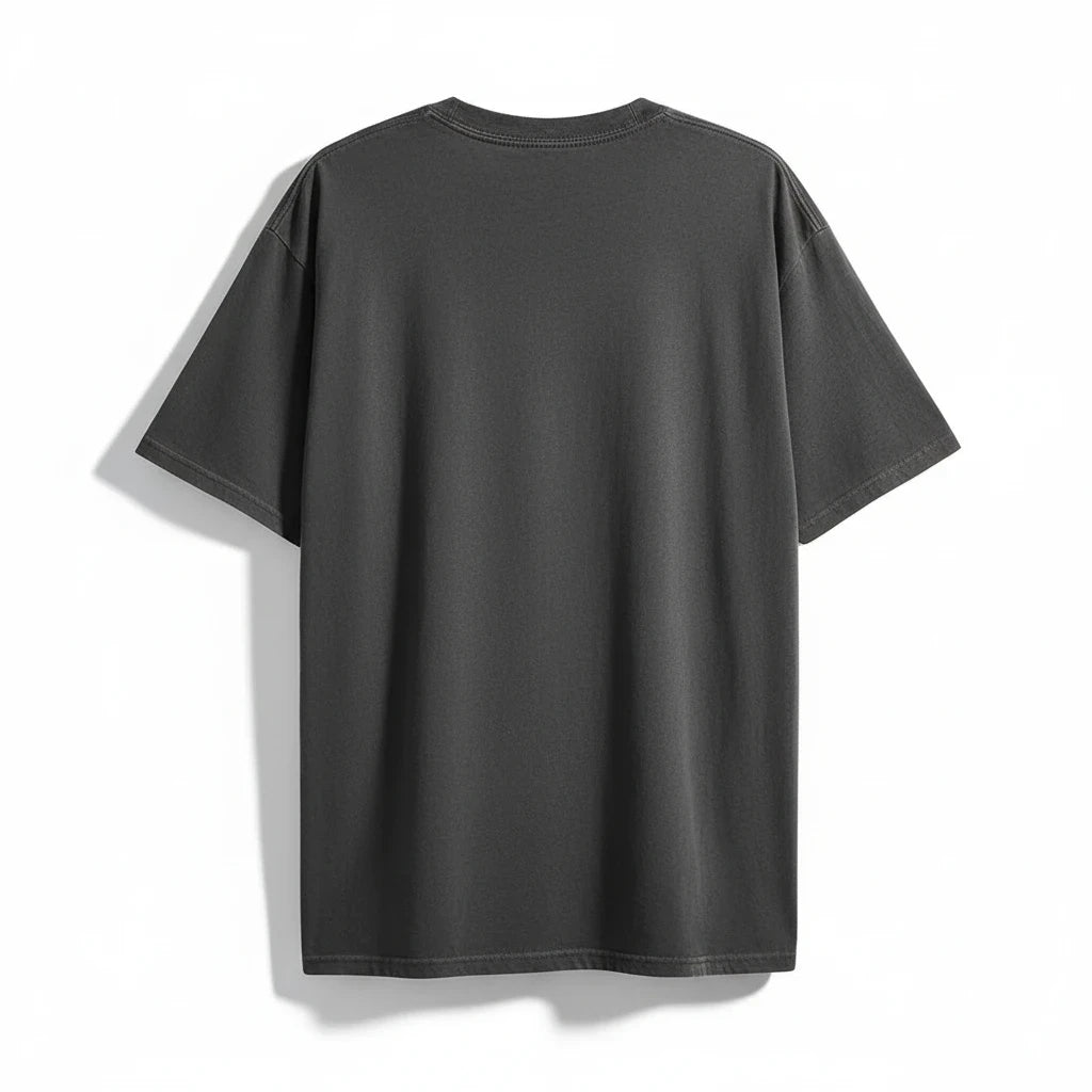 Back view of a charcoal grey Doodlations Coffee Bar & Boutique relaxed-fit cotton blend t-shirt.