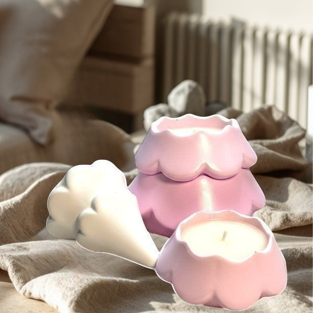 Doodlations Coffee Bar & Boutique 3-tiered concrete Christmas tree candle in pink with a white candle. Soy wax.