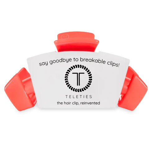 Doodlations Coffee Bar & Boutique Teleties Classic Darty Claw Clip in vibrant coral, a durable hair accessory with a segmented design.