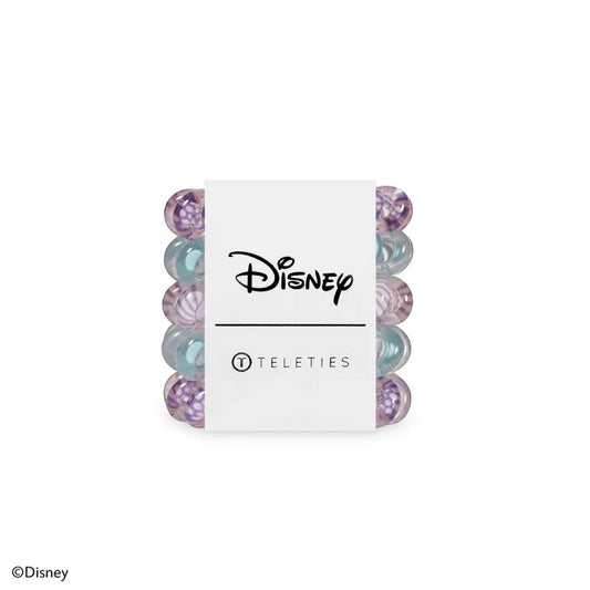 Doodlations Coffee Bar & Boutique Disney Daisy Duck tiny hair ties in purple and blue shades on a branded card.