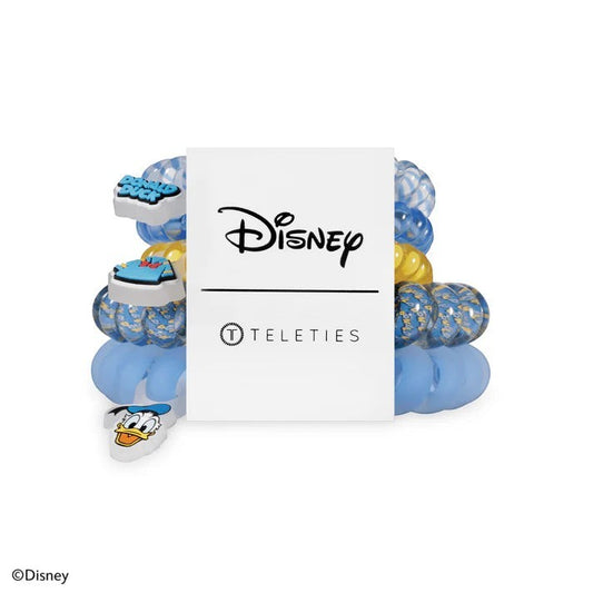 Doodlations Coffee Bar & Boutique Disney Donald Duck TELETIES hair tie mix pack in blue and gold with charms.