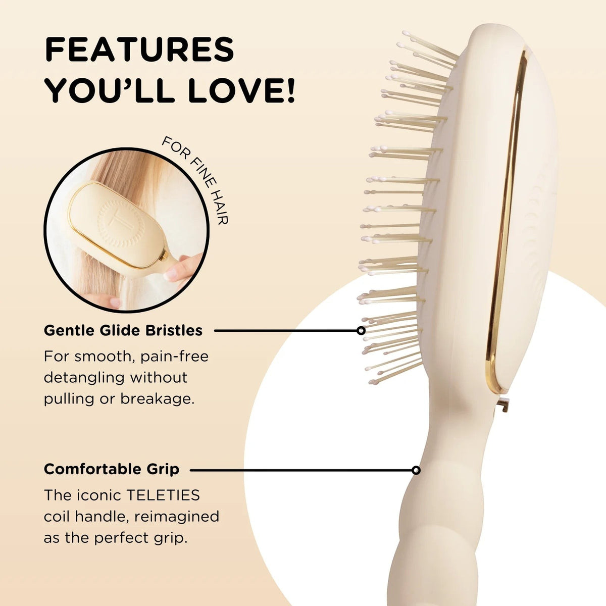 Doodlations Coffee Bar & Boutique detangler hair brush for fine hair with gentle glide bristles and ergonomic handle.