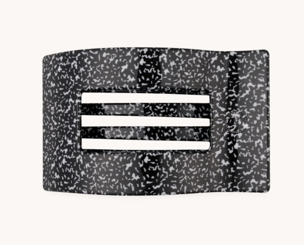 Doodlations Coffee Bar & Boutique Teleties flat rectangle hair clip in a black and white speckled composition pattern