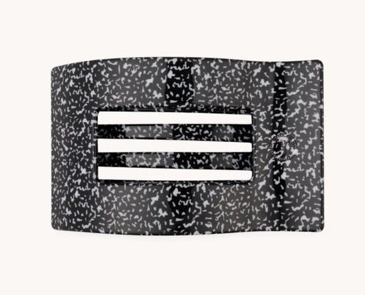 Doodlations Coffee Bar & Boutique Teleties flat rectangle hair clip in a black and white speckled composition pattern