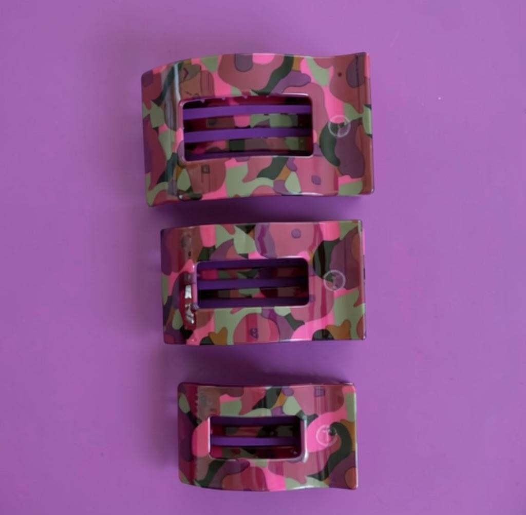 Doodlations Coffee Bar & Boutique Teleties Garden Glam flat rectangle hair clips with floral print on purple background
