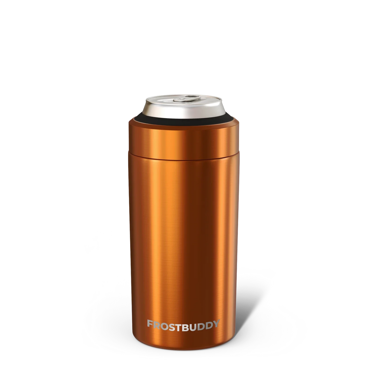Doodlations Coffee Bar & Boutique Frost Buddy Universal Buddy can cooler in metallic orange, fits all 12oz and 16oz cans and bottles.