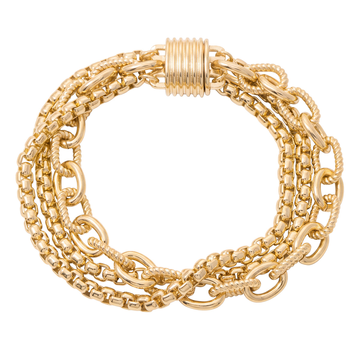 Doodlations Coffee Bar & Boutique 14K gold-plated multi-strand chain link bracelet with a secure magnetic clasp.
