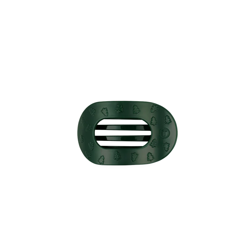 Doodlations Coffee Bar & Boutique Teleties O Christmas Tree flat round hair clip in dark green with tree pattern