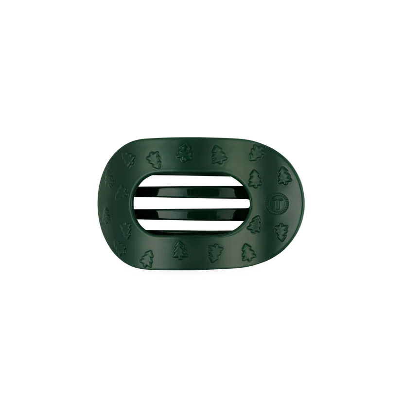 Doodlations Coffee Bar & Boutique Teleties flat round hair clip in dark green with festive Christmas tree pattern