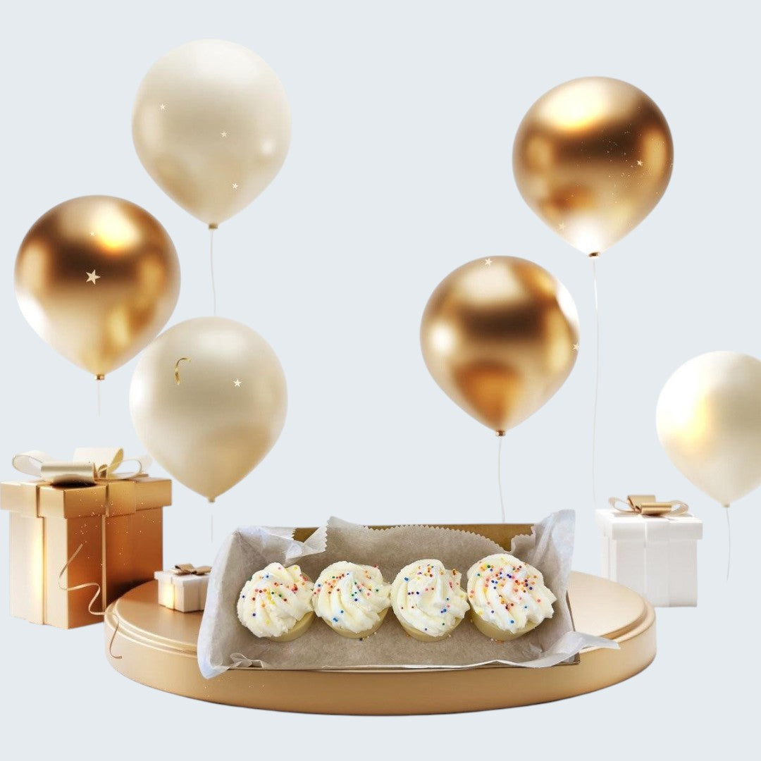 Doodlations Coffee Bar & Boutique Happy Birthday mini cupcake wax melts with white frosting and colorful sprinkles.
