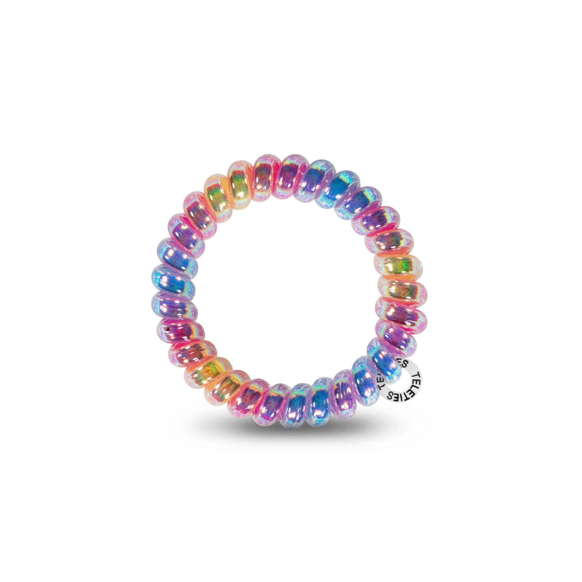Doodlations Coffee Bar & Boutique iridescent spiral hair tie that prevents breakage and doubles as a bracelet