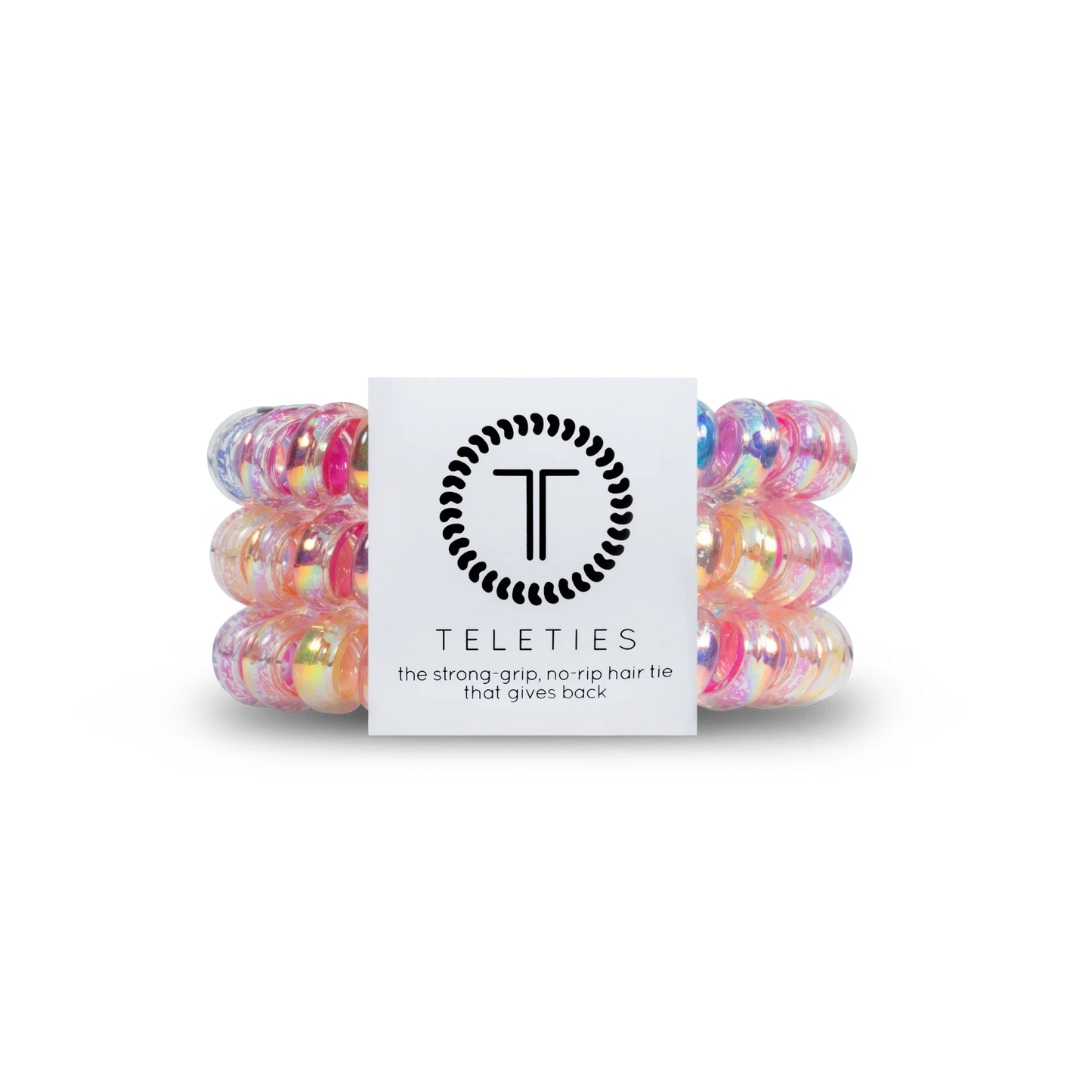 Doodlations Coffee Bar & Boutique iridescent spiral hair ties with a strong grip and no-rip design