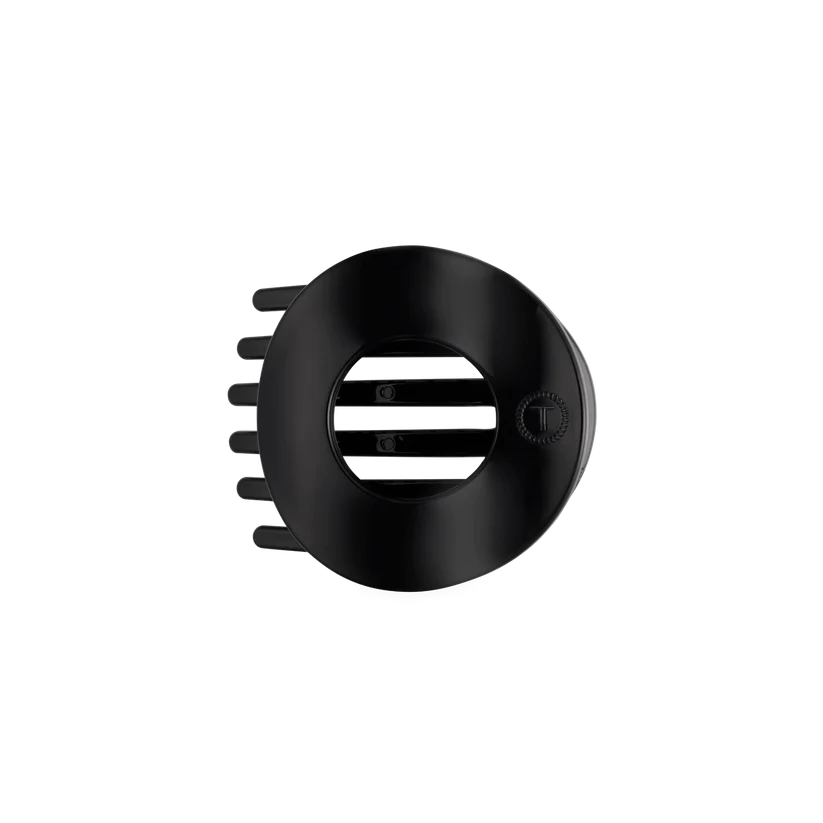 Doodlations Coffee Bar & Boutique Teleties jet black flat circle hair clip with bendable teeth for a secure hold.