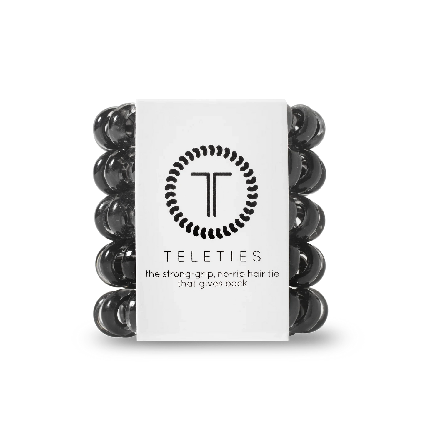 Doodlations Coffee Bar & Boutique pack of three jet black coil hair ties with strong grip and no-rip design.