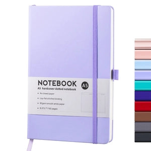 Doodlations Coffee Bar & Boutique A5 lavender hardcover dotted journal with elastic closure and pen loop