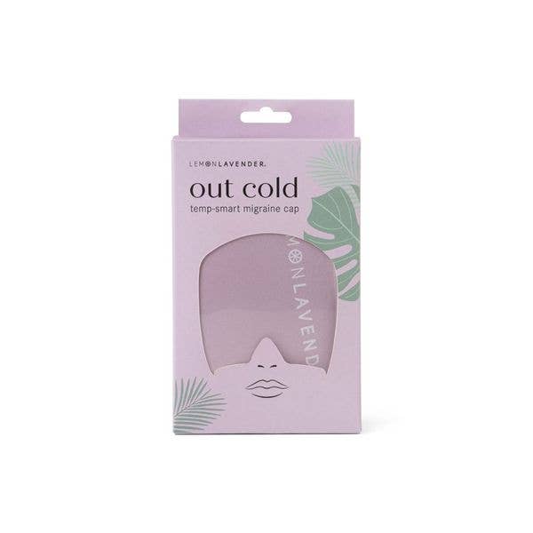 Doodlations Coffee Bar & Boutique Lemon Lavender migraine cap in light purple packaging with tropical leaf design