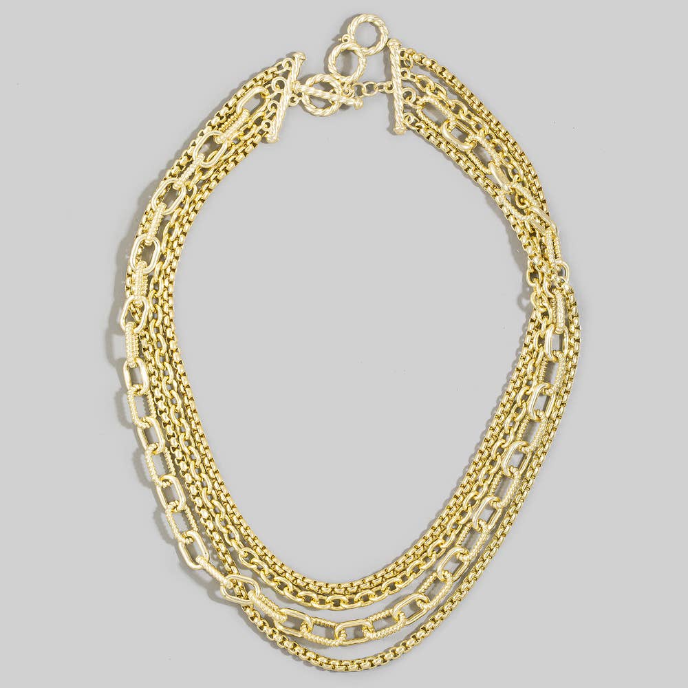 Doodlations Coffee Bar & Boutique layered gold-tone multi-strand chain link necklace with a toggle clasp closure.