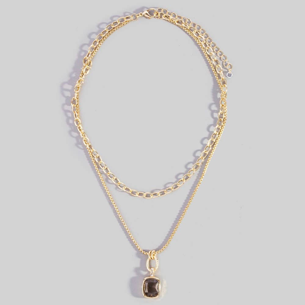 Doodlations Coffee Bar & Boutique layered gold-tone necklace with a chunky link chain and cushion-cut smoky pendant.