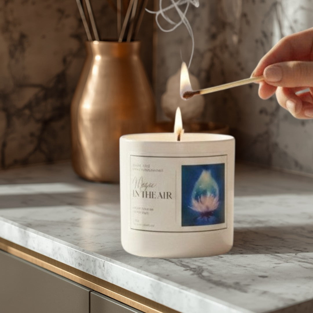 Doodlations Coffee Bar & Boutique Magic in the Air luxury boutique candle, hand-poured with a floral-fruity scent.