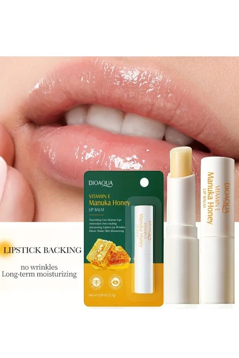 Doodlations Coffee Bar & Boutique Nourishing Lip Balm Stick with Vitamin E and Manuka Honey for intense moisture and soft lips.