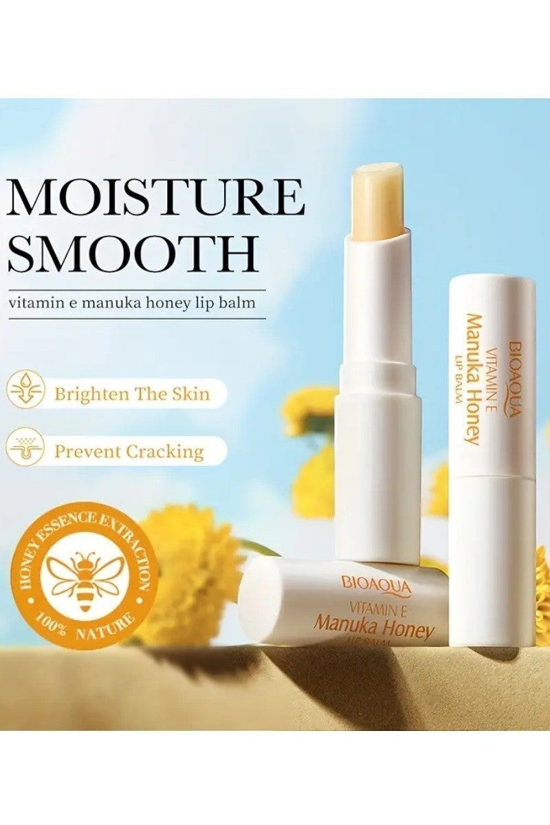 Doodlations Coffee Bar & Boutique Nourishing Lip Balm Stick with Vitamin E and Manuka Honey for moisture and smooth lips.