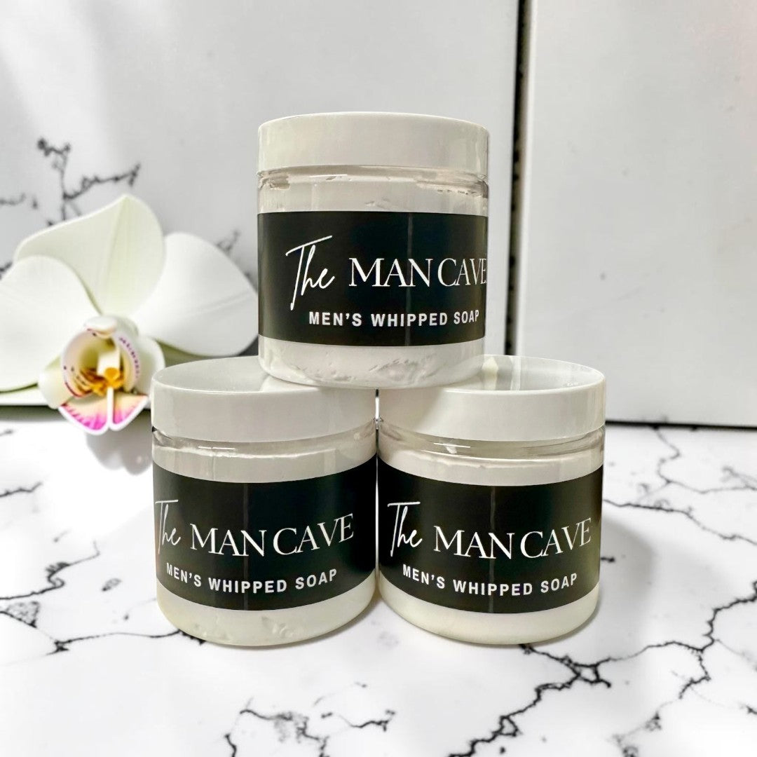 Doodlations Coffee Bar & Boutique The Mancave whipped soap in 4oz jars with fresh citrus and woody scent notes.