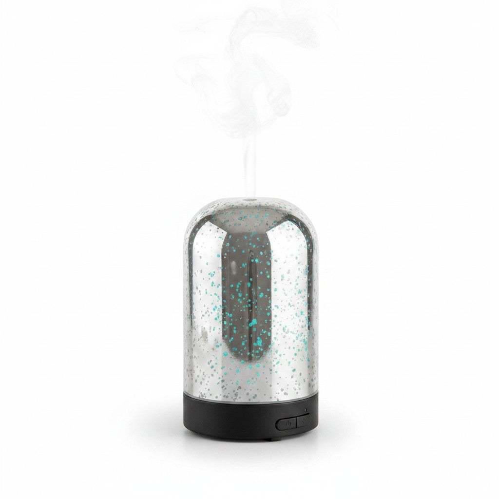 Doodlations Coffee Bar & Boutique mercury glass aroma diffuser with water droplet design and misting ultrasonic feature