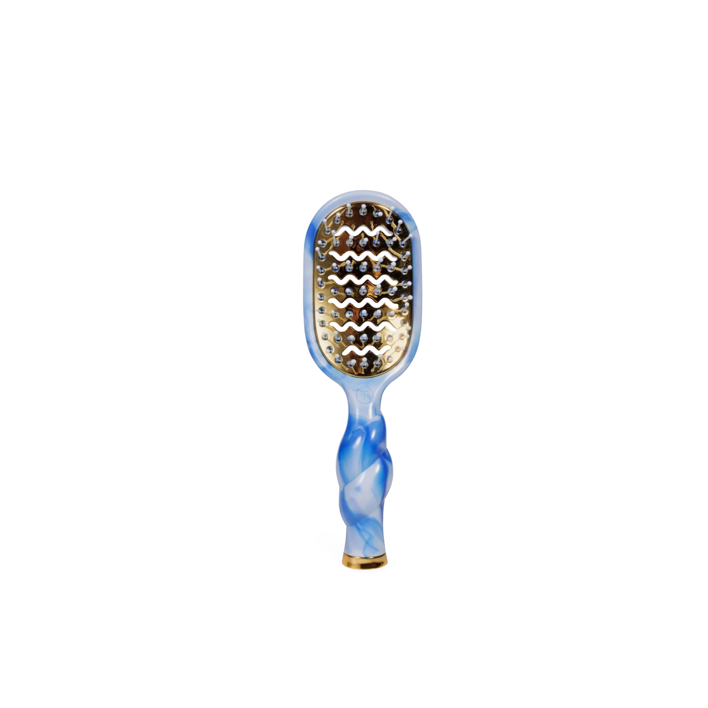 Doodlations Coffee Bar & Boutique Teleties mini vented hair brush with a blue and white swirl coil handle