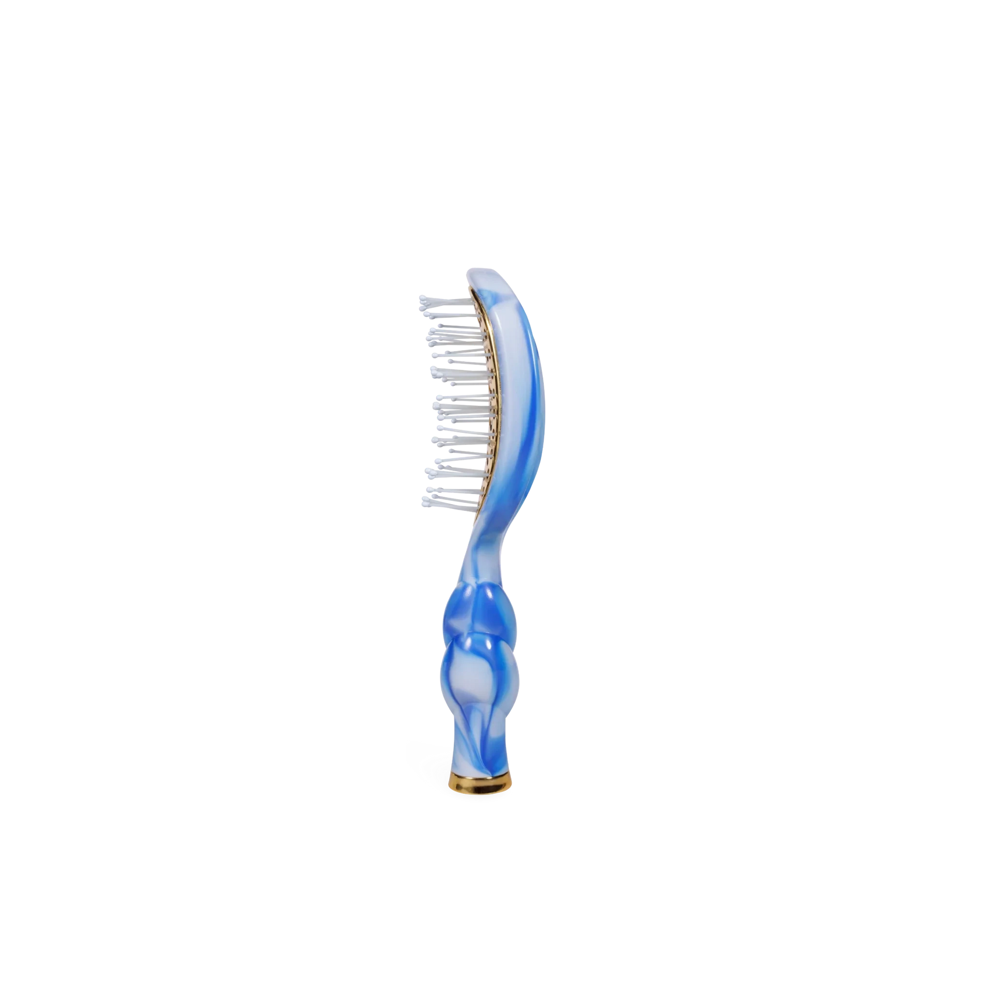 Doodlations Coffee Bar & Boutique Teleties mini vented hair brush with a blue and white tie-dye swirl coil handle
