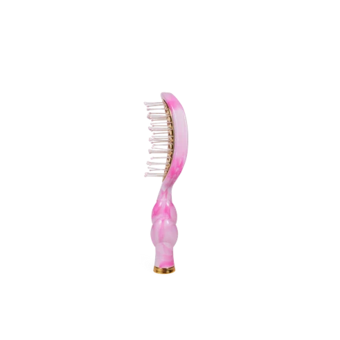 Doodlations Coffee Bar & Boutique Teleties mini vented hair brush in a unique pink and white tie-dye swirl pattern.