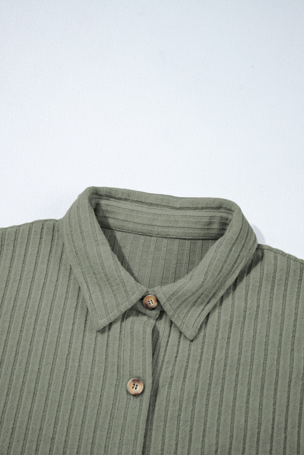Doodlations Coffee Bar & Boutique mist green ribbed long sleeve button-down shirt with a classic collar