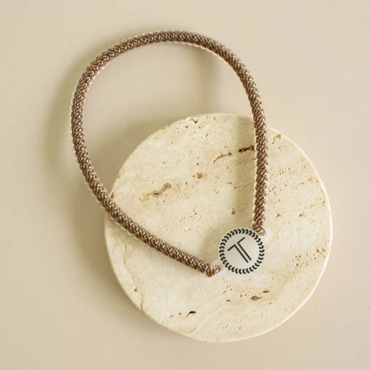 Doodlations Coffee Bar & Boutique Teleties Morning Brew headband in a neutral brown shade with a rubber logo charm.