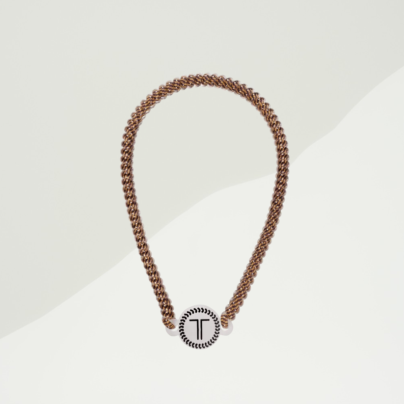 Doodlations Coffee Bar & Boutique Teleties Morning Brew headband in a metallic brown coil with a branded logo charm.