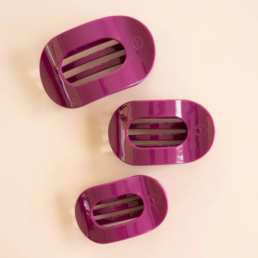 Doodlations Coffee Bar & Boutique Teleties mulberry purple flat round hair clips with durable, bendable design.