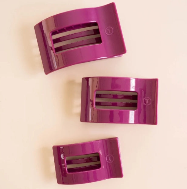 Three Doodlations Coffee Bar & Boutique Mulberry deep berry purple flat rectangle hair clips with flexible teeth.