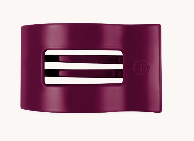 Doodlations Coffee Bar & Boutique Mulberry flat rectangle hair clip in deep berry purple with a sleek modern design.