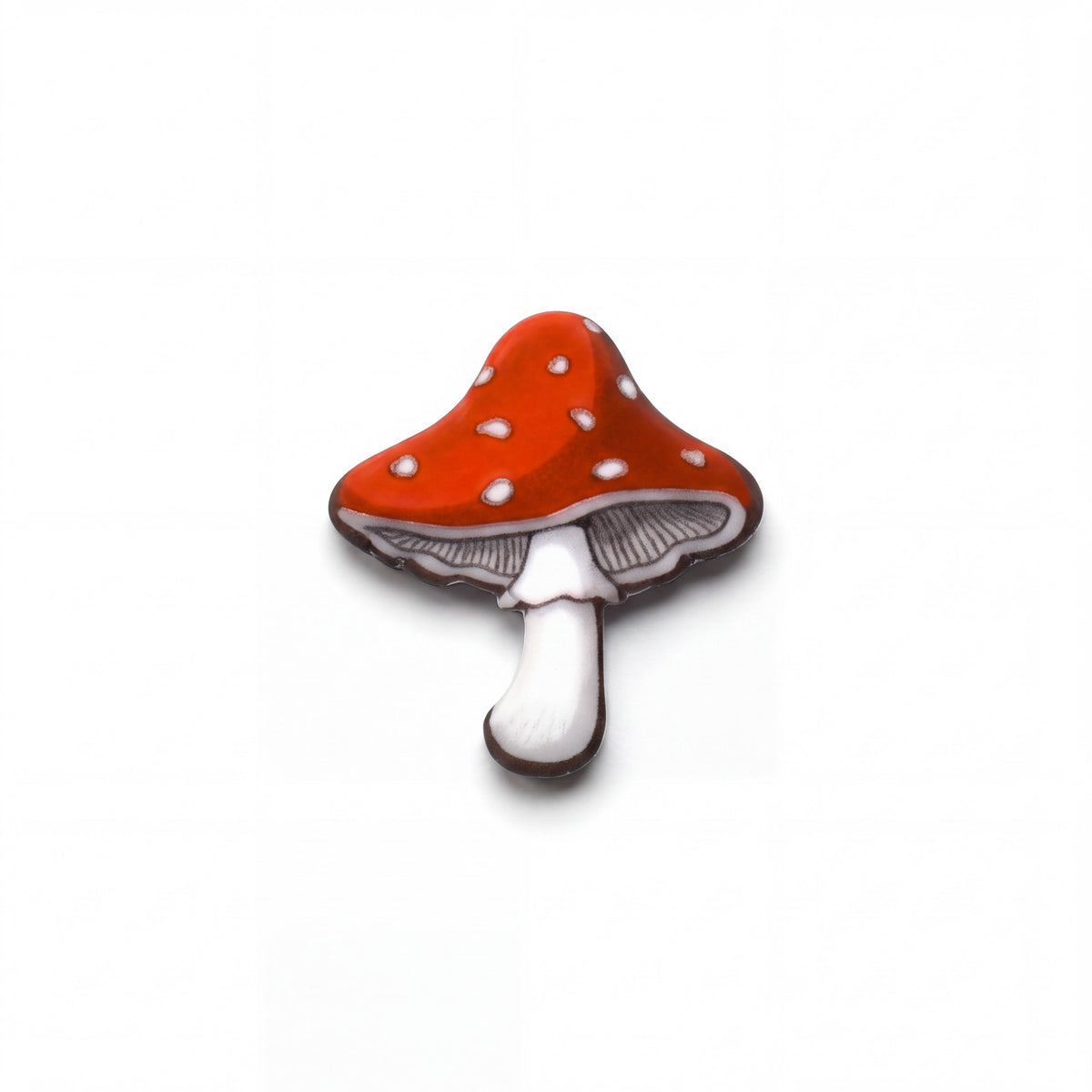 Doodlations Coffee Bar & Boutique handmade red and white mushroom stud earring with titanium posts.