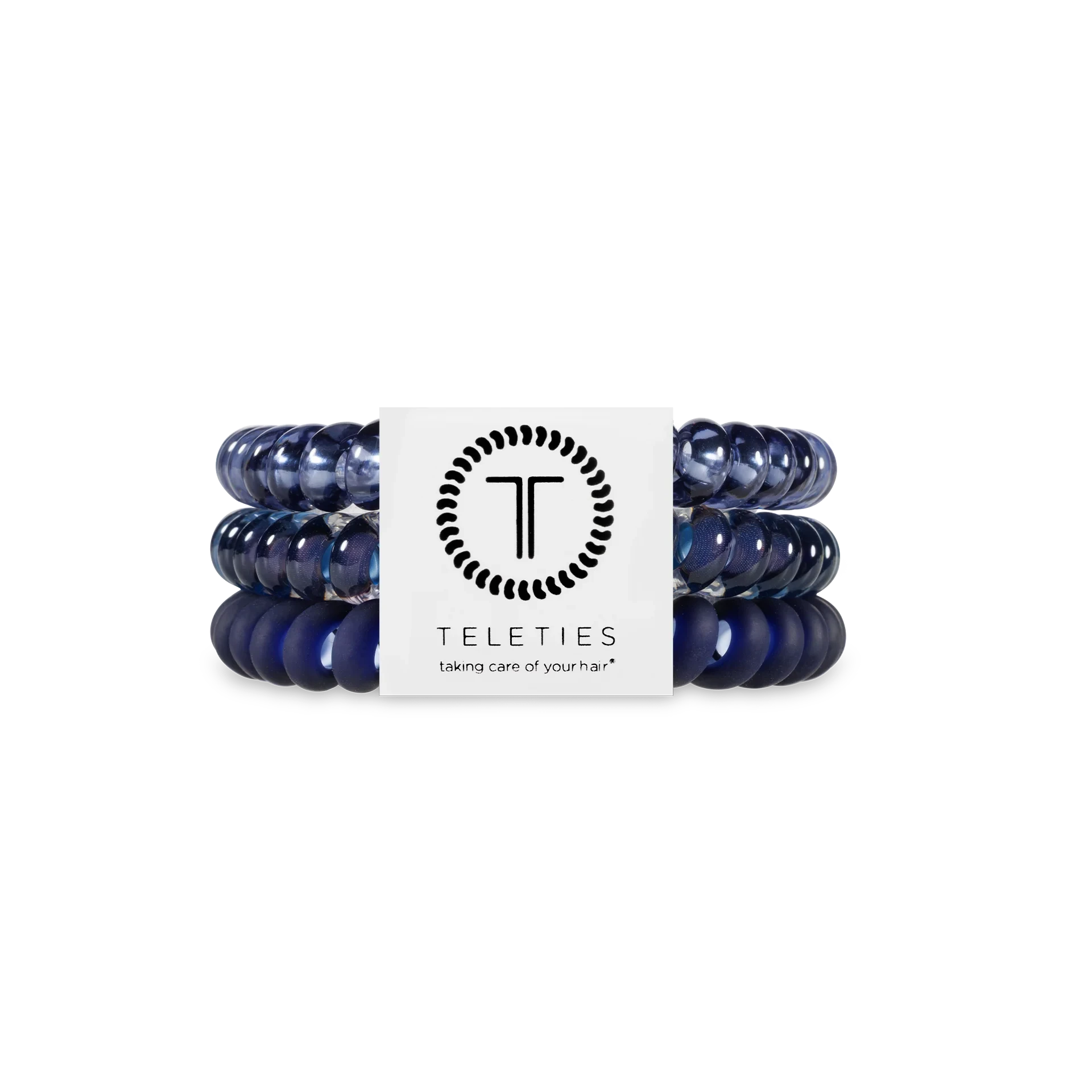Doodlations Coffee Bar & Boutique Nightfall Navy spiral hair ties that provide a strong grip and prevent hair damage.