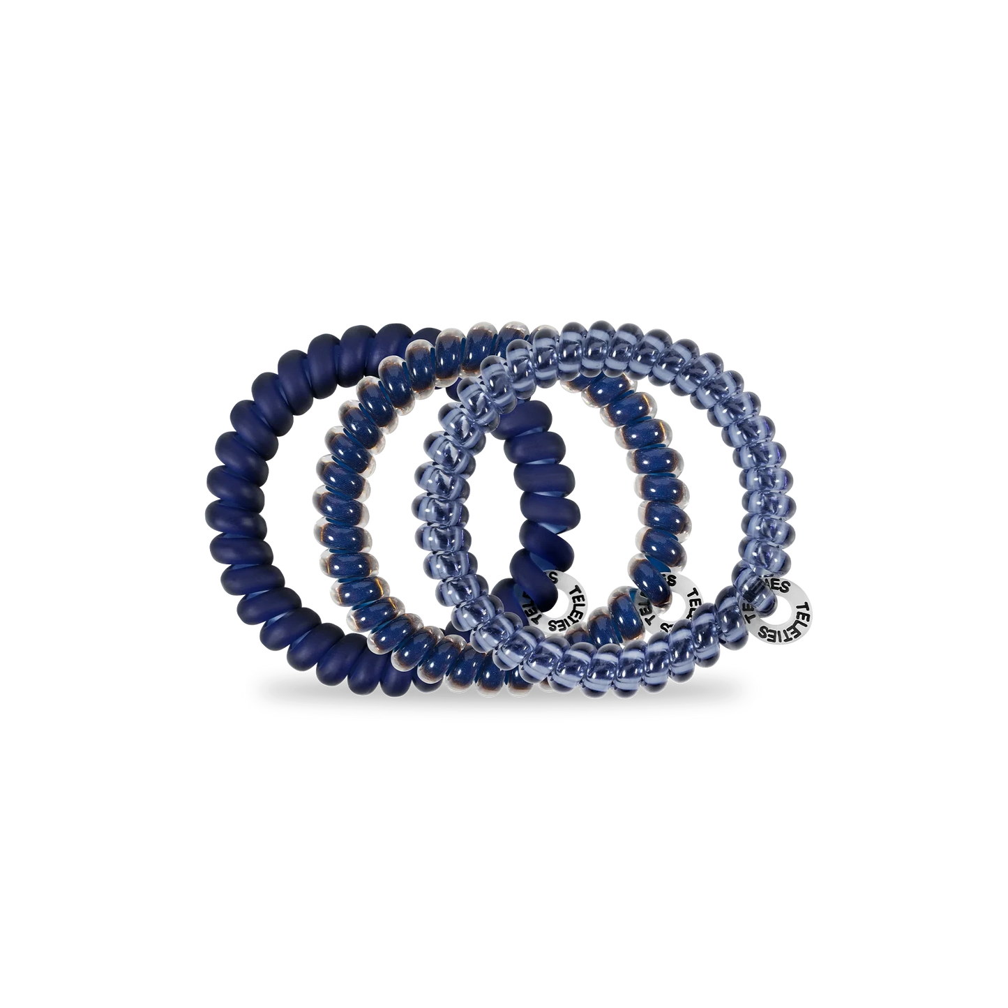 Doodlations Coffee Bar & Boutique Nightfall Navy spiral hair ties with a strong, damage-free grip.
