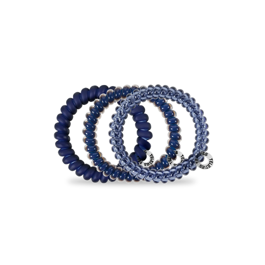 Doodlations Coffee Bar & Boutique Nightfall Navy spiral hair ties with a strong, damage-free grip.