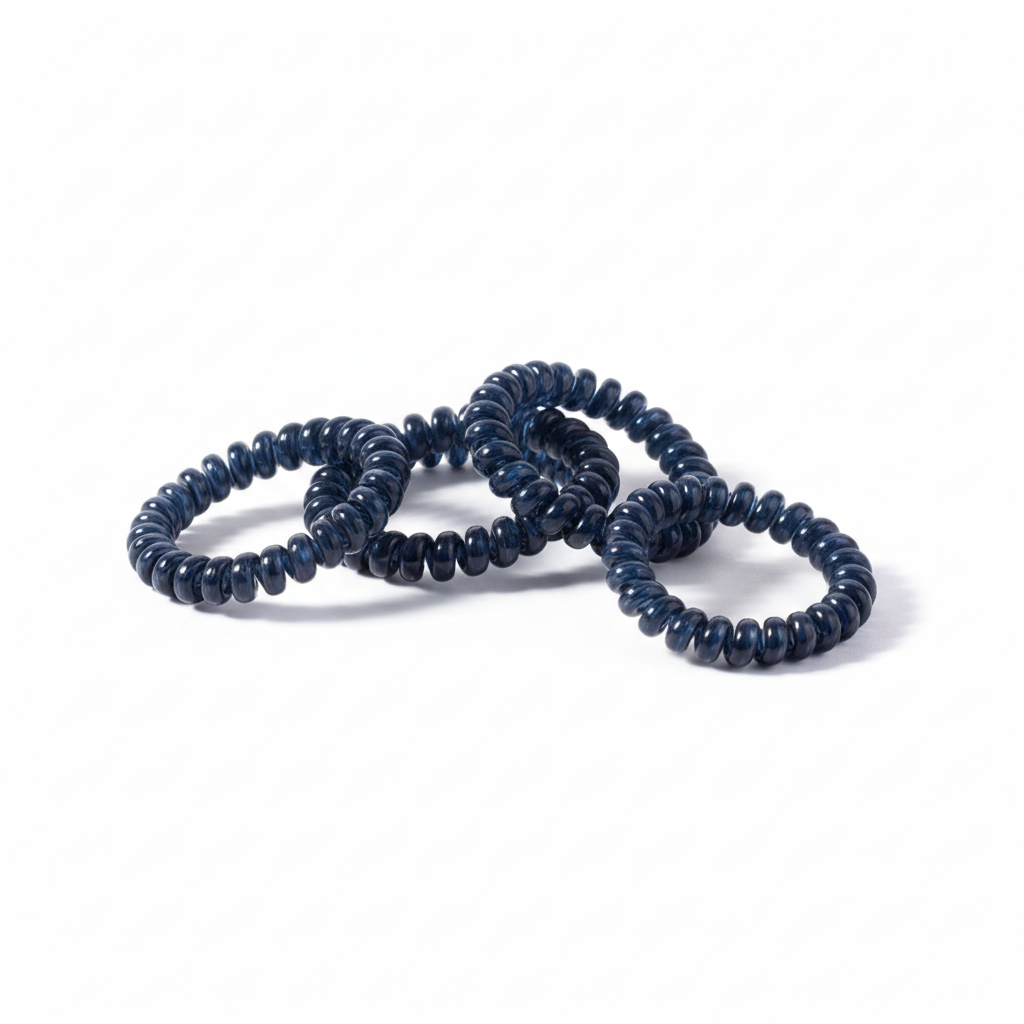 Doodlations Coffee Bar & Boutique Teleties Twilight Tones navy blue spiral coil hair ties in a pack of three.
