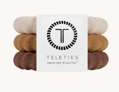 Doodlations Coffee Bar & Boutique Teleties Espresso Yourself nylon spiral hair ties in three shades of brown