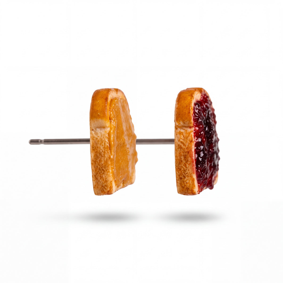 Doodlations Coffee Bar & Boutique handmade peanut butter and jelly toast earrings with stainless steel posts.