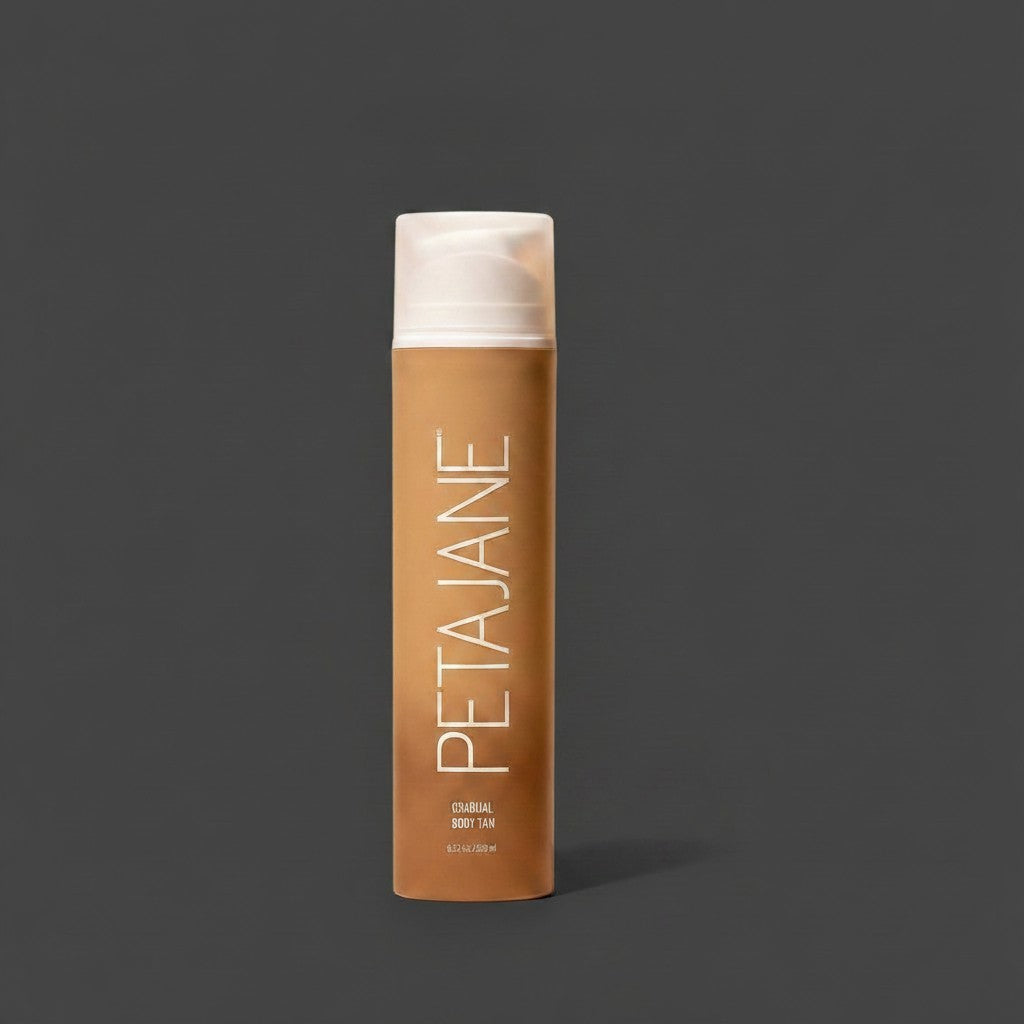 Petajane Gradual Body Tan bottle from Doodlations Coffee Bar & Boutique, a buildable self-tanning lotion.